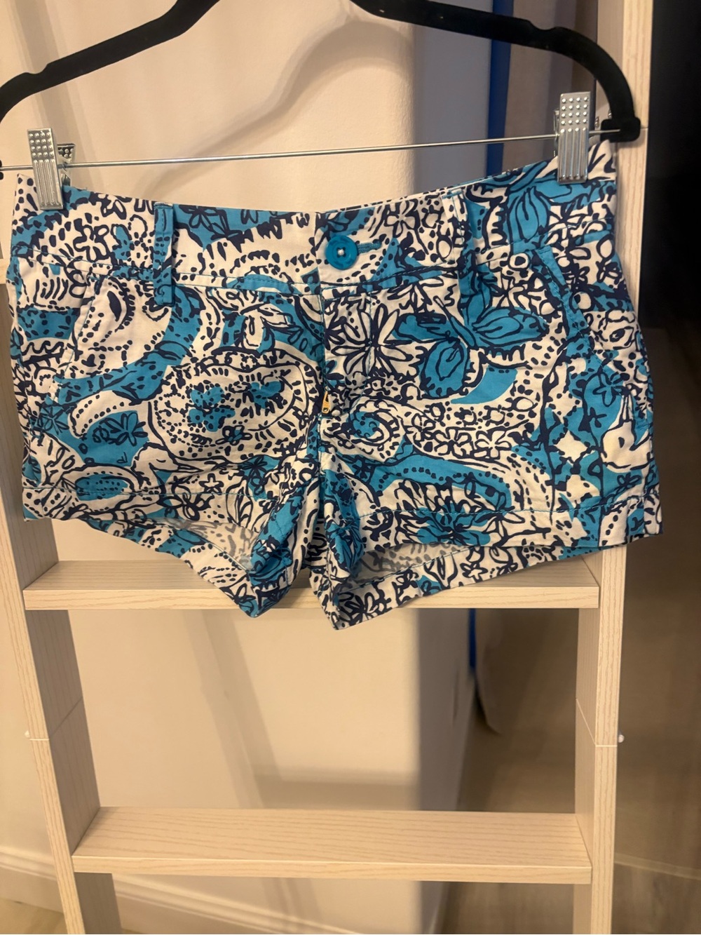 Lilly Pulitzer Turquoise & White Floral Paisley Jean Shorts
